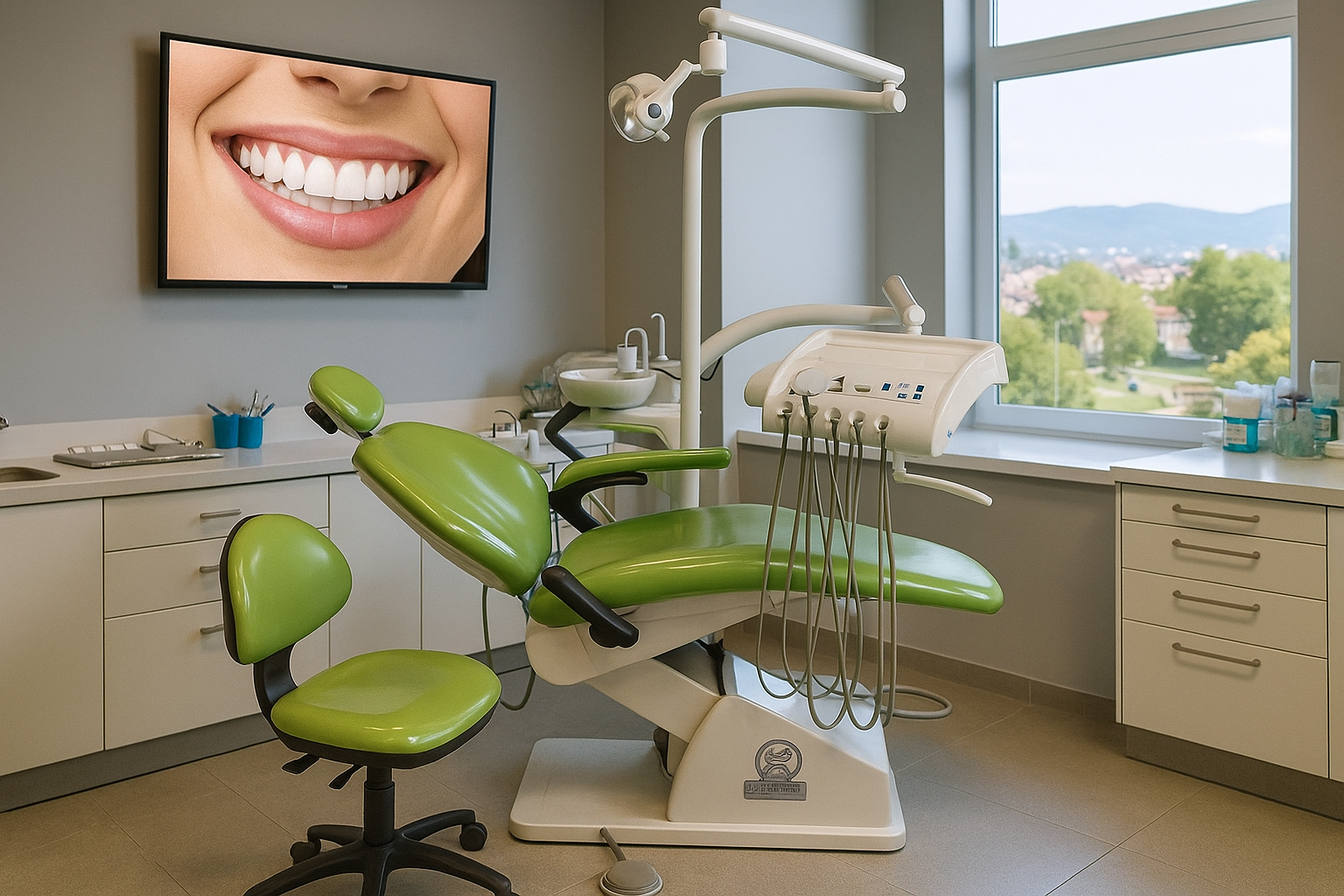 Sillón odontológico Dentalecsa ECO color verde en consultorio